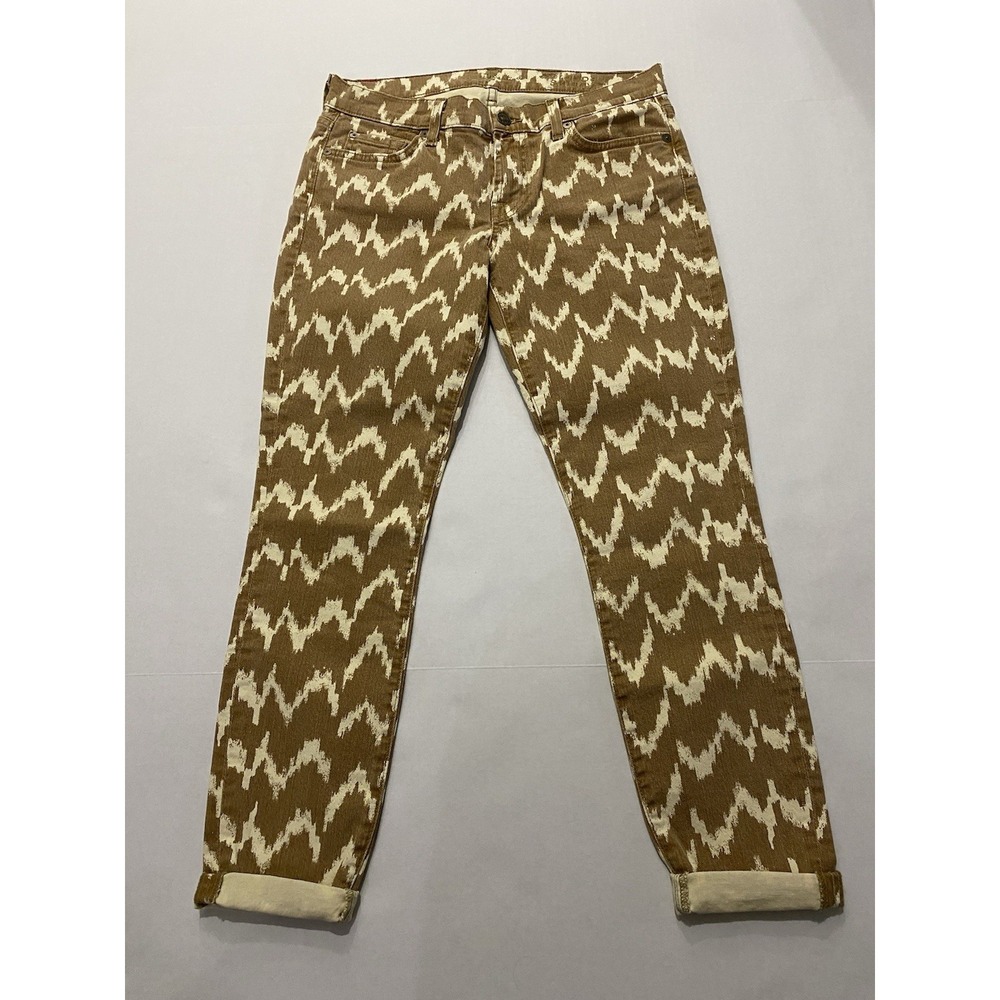 7 For All Mankind Womens  Zigzag Yellow Mustard Chevron Skinny Jeans. Size 28